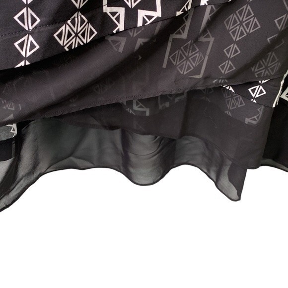 JM Collection Geo Print 3/4 Sleeve Scoop Neck Tunic Top Asymmetrical Sheer Hem - Picture 2 of 14